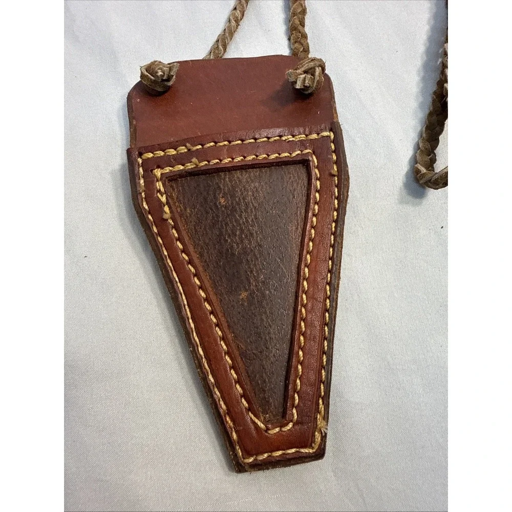 Vintage Handcrafted Leather Neck Sheath Holster Tool Case with Braided Strap